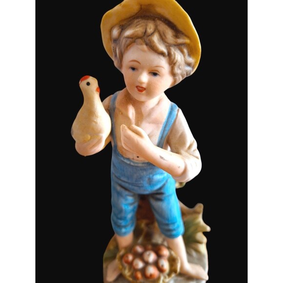 LOT Homco Figurines Harvest Farm Boy Girl With Vegetables Boy With Chicken - Picture 10 of 13